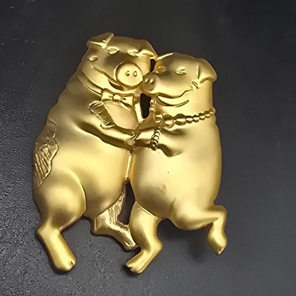 Gold Tone Dancing Pigs Brooch Couple Mrs Mr Vintage Animal Jewelry